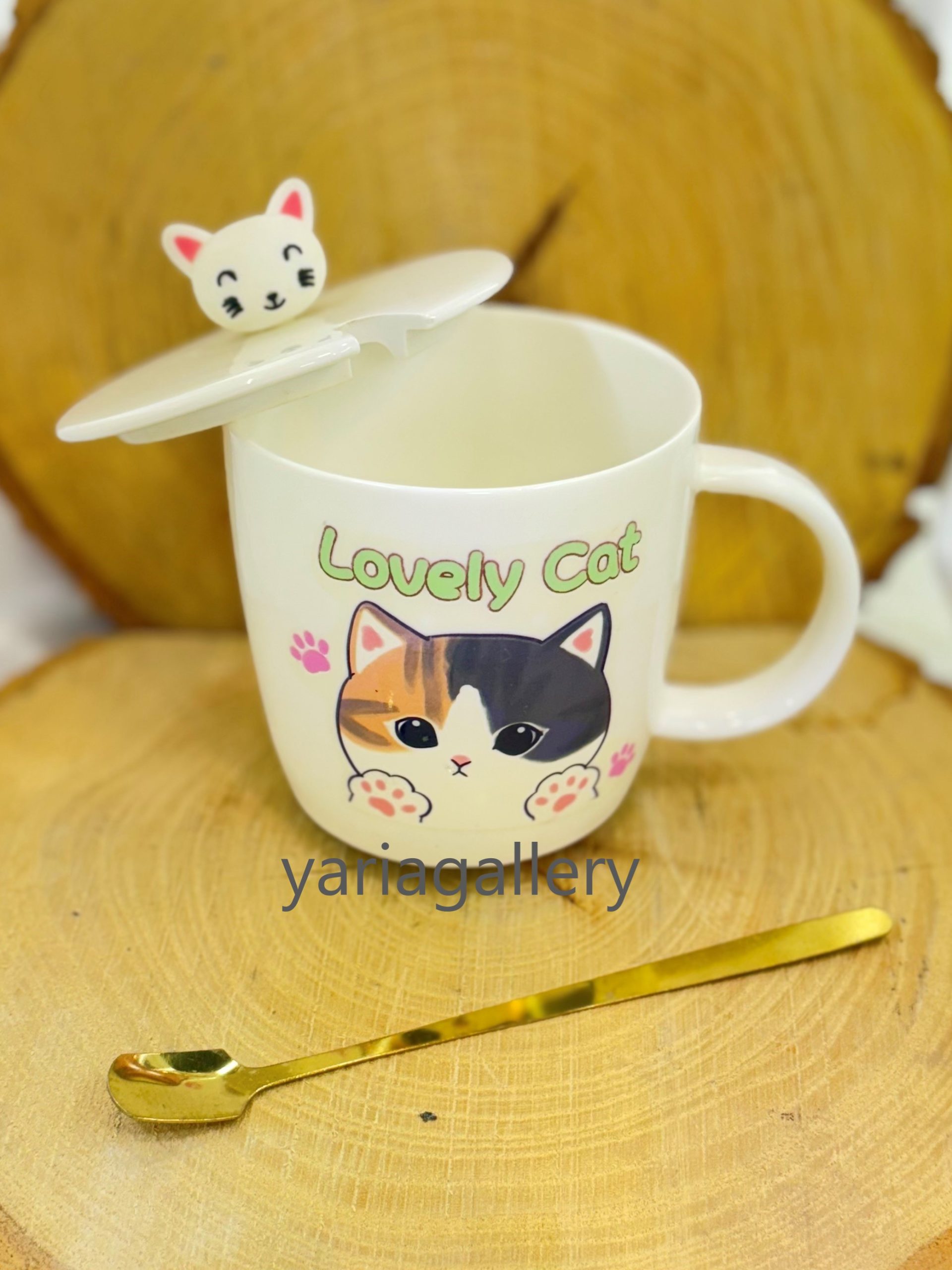 5nh5 ماگ سرامیکی درب دار با قاشق فلزی | Ceramic mug with lid and metal spoon - تصویر 1