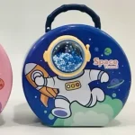 قلک فلزی رمزی گرد طرح فضانورد | Round metal-lock piggy bank with astronaut design
