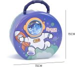 قلک فلزی رمزی گرد طرح فضانورد | Round metal-lock piggy bank with astronaut design - تصویر 2
